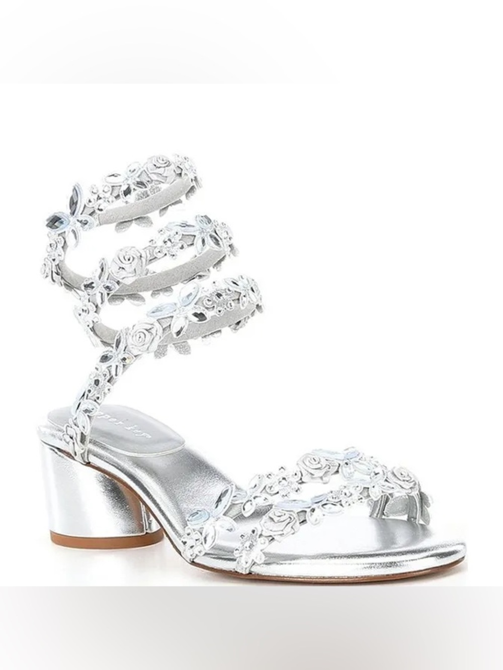 Copper Key Silver Whimsy Floral Wrap Strap Block Heel Sandals Sz 8